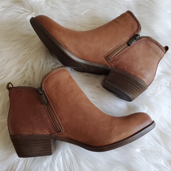 Lucky Brand Basel Leather Round Toe Side Zip Closure Ankle Bootie SZ 8.5 - Picture 1 of 11